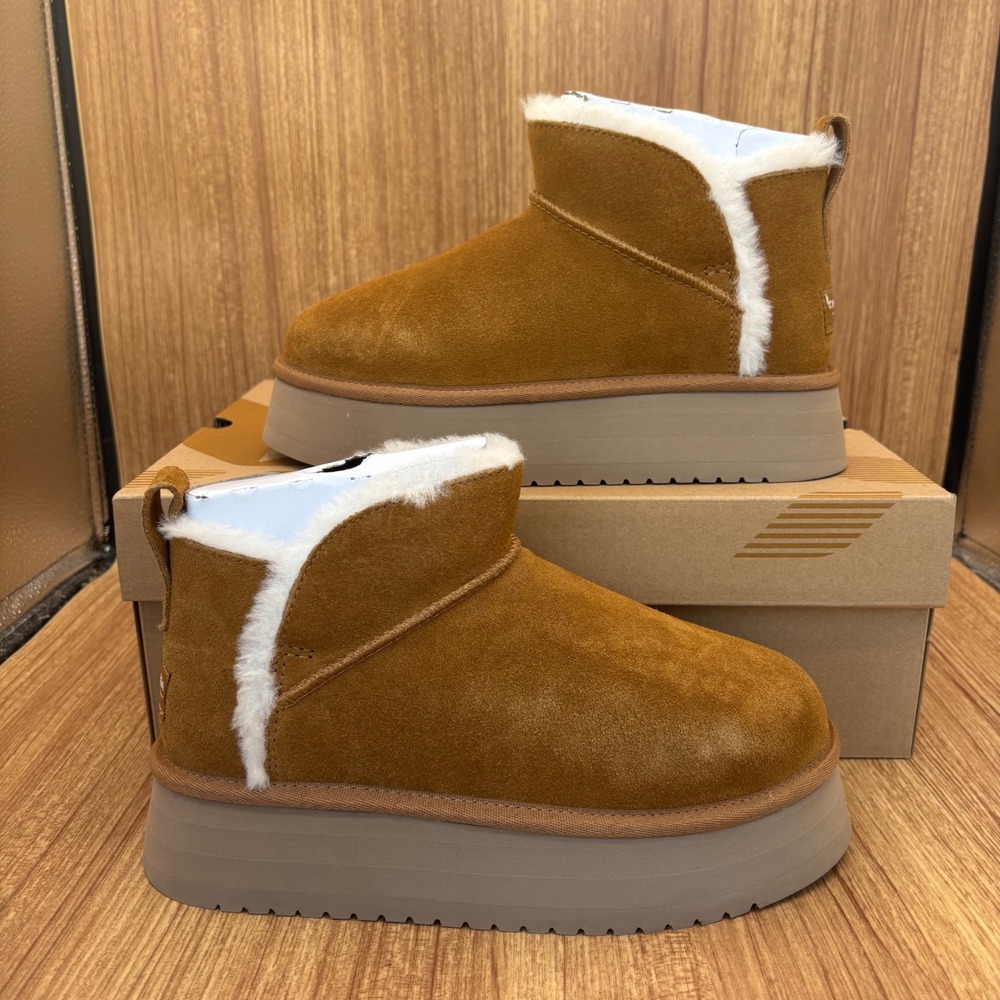 Koolaburra by UGG‎ Ultra Mini Platform Womens 6 Chestnut Suede Faux Fur NEW